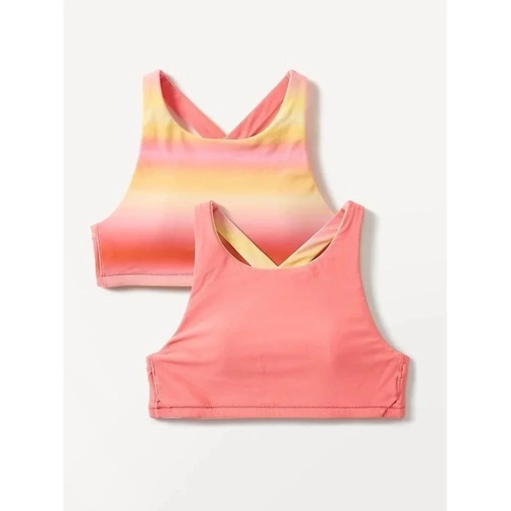 Athleta Girl Reversible High Neck Bikini Top XL 14 Sunset Ombre Coral Pink